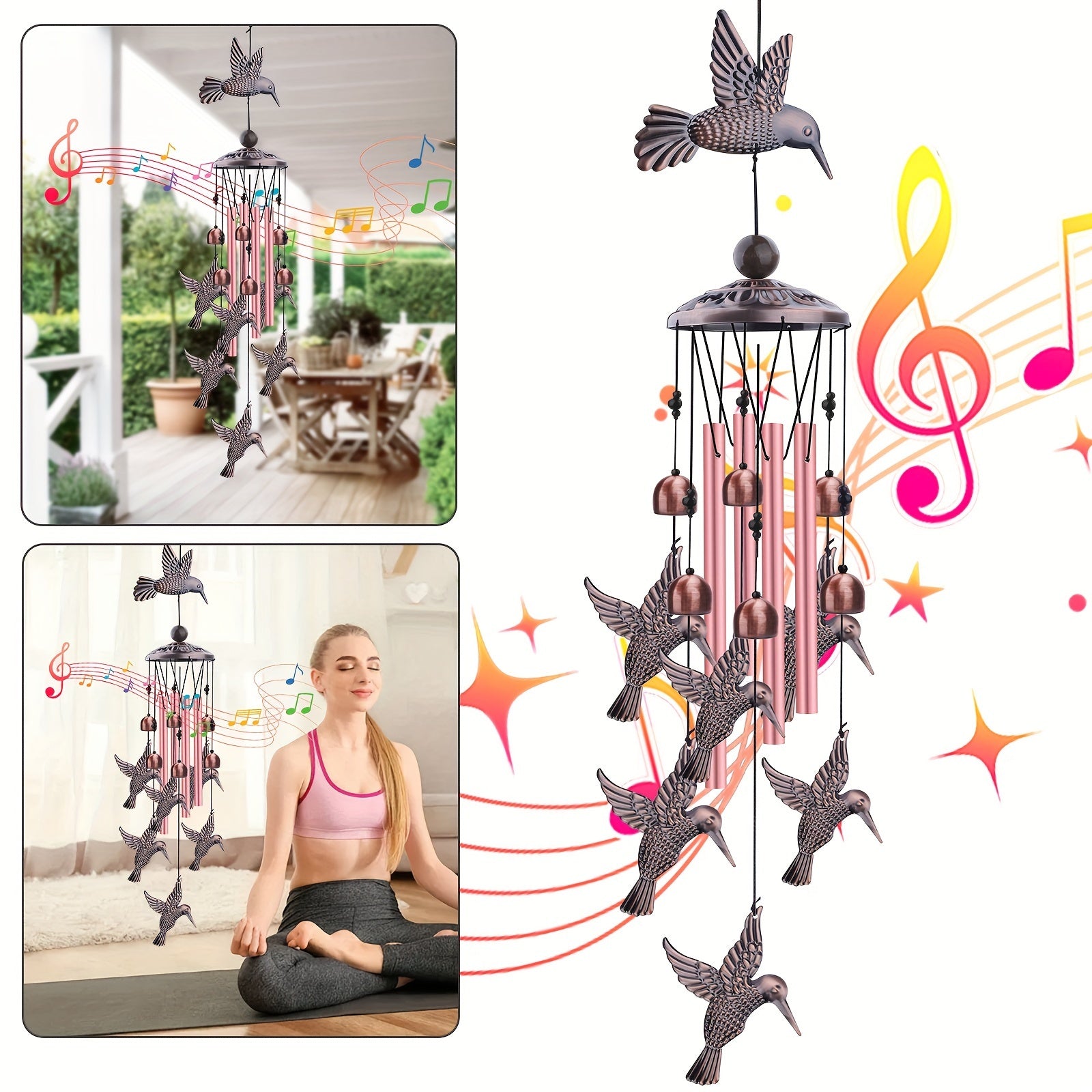 TEMU Retro Hummingbird Wind Chimes, Hanging Wind Bells With Aluminum Tubes And Bells For Indoor And Outdoor Festival Decor