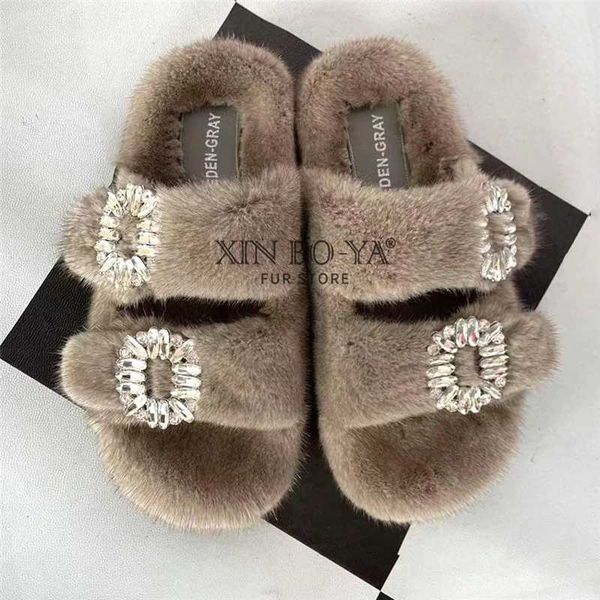 Slippers Casual Shoes Summer mink slippers high-end luxury customized 2024 womens shoes flat and fashionable Hl fluffy sandals H241012