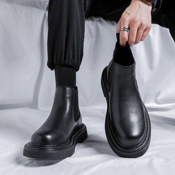 Novo estilo britânico de manga inferior espessa chelsea botas fi casual simples mens shoesxj241212