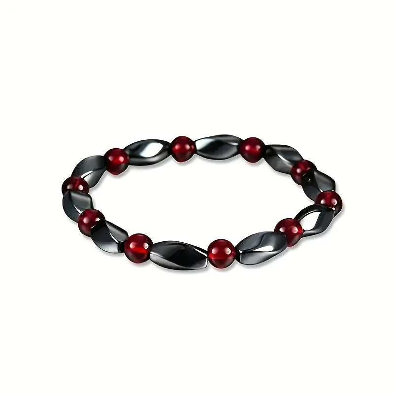 TEMU 1pc Elegant Black And Red Beaded Stretch Bracelet For Women - Handmade, Elastic, Trendy Accessory For Casual Attire And , Charm Bracelet
