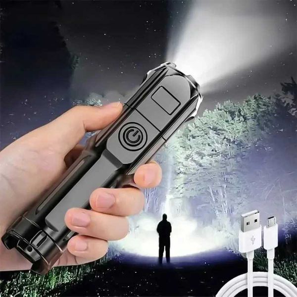 4 Lighting Mode Strong LED Flashlights Telescopic Zoom Tactical Torch USB 18650 Portable Spotlight Long-Range Camping FlashlightXJ241106
