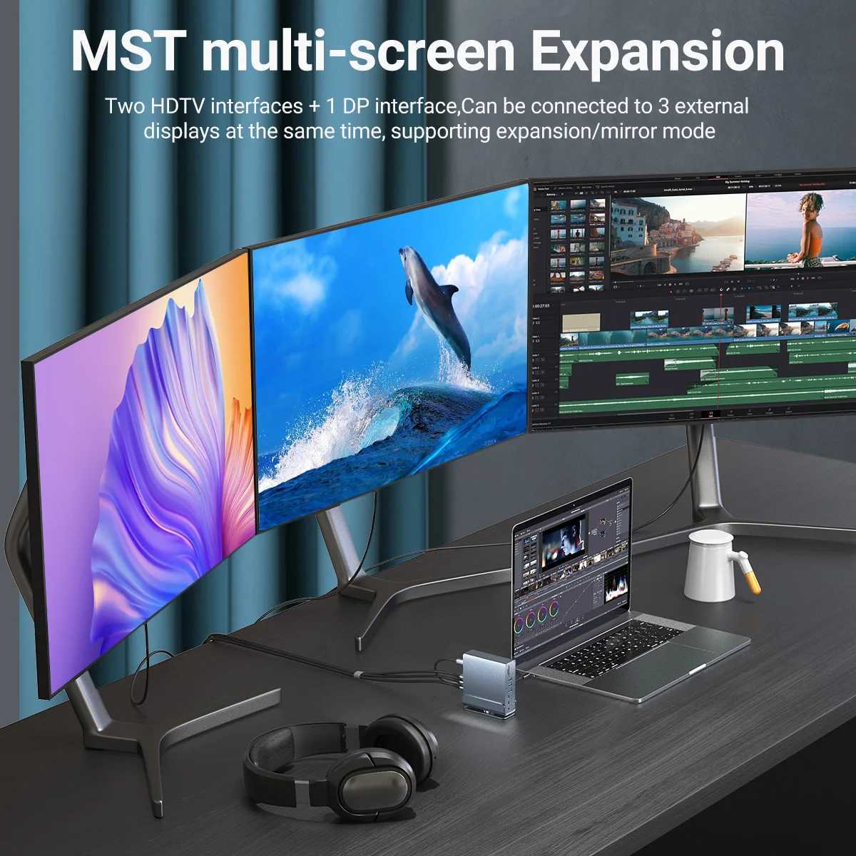 Other Computer Accessories 15 in 1 USB-C Docking Station 4K HD Vertical Hub with Triple Monitor RJ45 1000M USB 3.0-2.0 PD 3.0 SD-TF Audio 3.5 for Ma