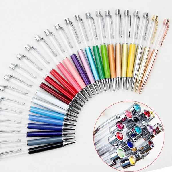 wholesale 27 Color New Update DIY Diamond Empty Tube Metal Ballpoint Pens Self-filling Floating Glitter Dried Flower Crystal Pen Ballpoint P