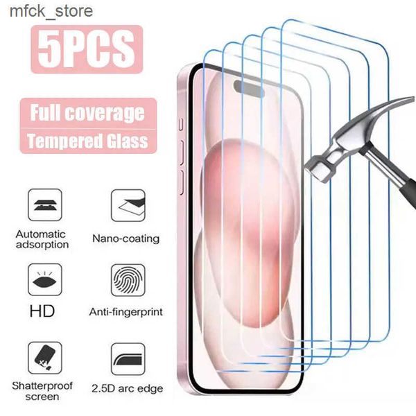 Cell Phone Protectors 5PCS Tempered For 14 15 13 12 11 16 Pro Mini Screen Protector for iPhone X Xs Max Xr 7 8 Plus SE 2020 Glass J241202