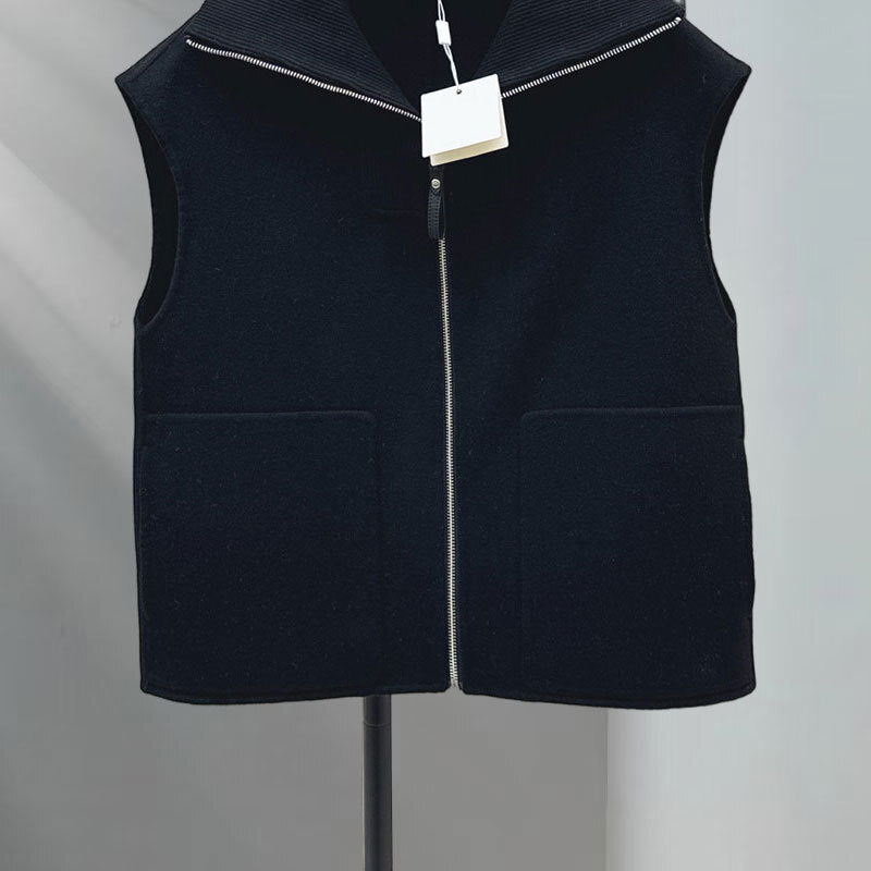 Retro Y2K Designer Luxury Women&#039;s Double-Faced Wool Vest Outerwear Knit Notch Lapel Sleeveless Zip Up Two Colors Wool Cashmere Blend Fashion Cl