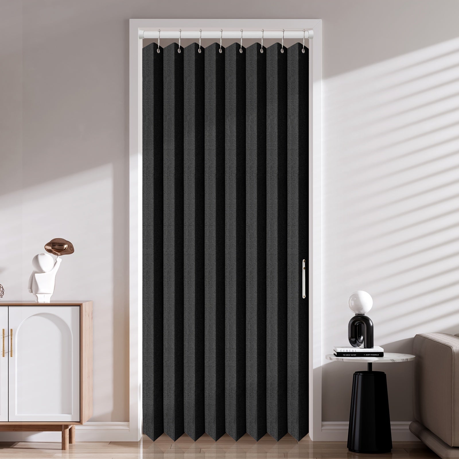 TEMU 2d Door Curtain, 1pc Boho Striped Magnetic Door Curtain, Water-resistant Polyester Pleated Folding Accordion Closet Doorway Curtain For Bedroom