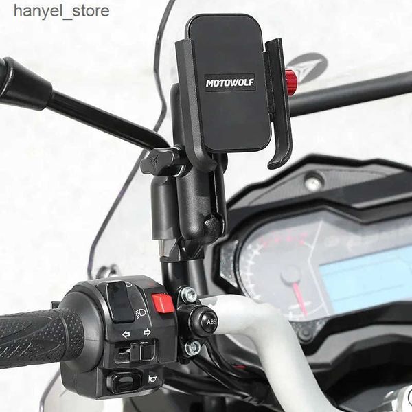 Cell Phone Mounts Holders Universal 12-24V aluminum handle motorcycle mobile stand with USB charger Moto rearview mirror phone stand L240910