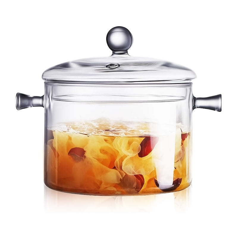 TEMU 2000ml-68oz Glass Cookware Set - Induction Compatible Stovetop Safe Heavy-duty Glass With Lid, Saucepan For Pasta, Soup, Milk, Baby Food,