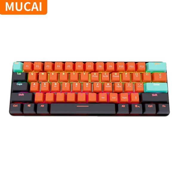 Keyboards MUCAI 61 Key RGB Mechanical Keyboard USB Wired LED Backlit Axis Gaming Mechanical Keyboard for Mac Android Windows z241127