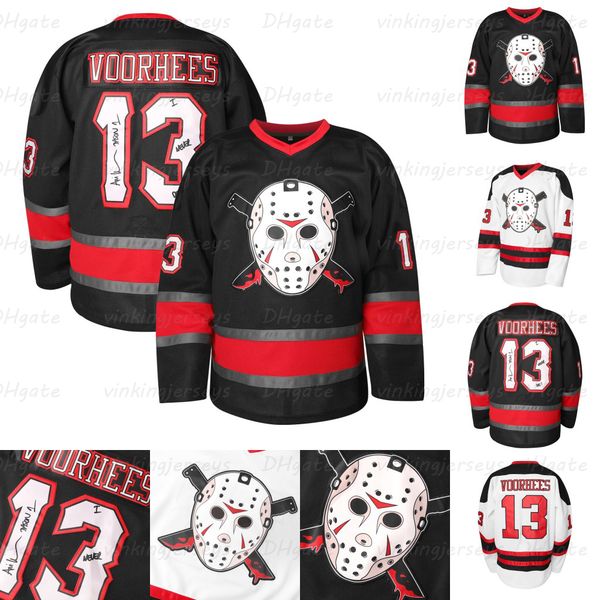 13 Jason Voorhees White Ice Hockey Jersey Men&#039;s Friday The 13th Movie Jerseys Halloween Horror Shirt Long sleeves Embroidered Black Wea