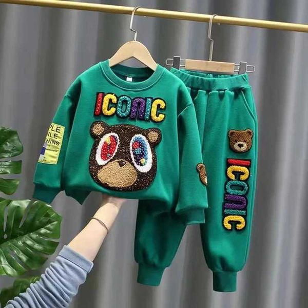Pullover Childrens Clothing Set for Spring and Summer New Childrens and Boys Cartoon suéteres e calças de 2 peças Sportswear para meninos e