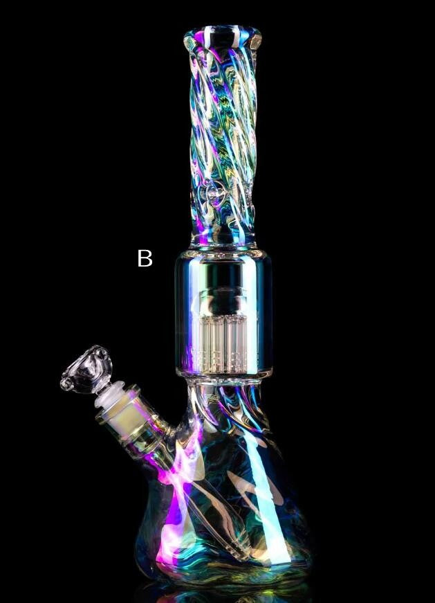 12 Inch Multicolor Colorful In The Dark Glass Water Bong thick Dark Straight Type Glass Water Pipes 18mm Downstem 14mm Bowl Smoking Bubbler