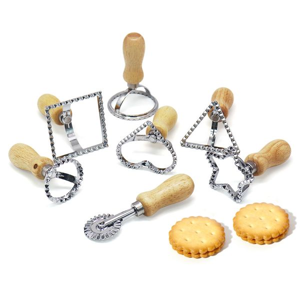 Cookie Cake Mold Tools Fluted Pastry Cutter Wheel Wooden Handle Ravioli Crimper Stamp Maker Home Kitchen Baking Tool