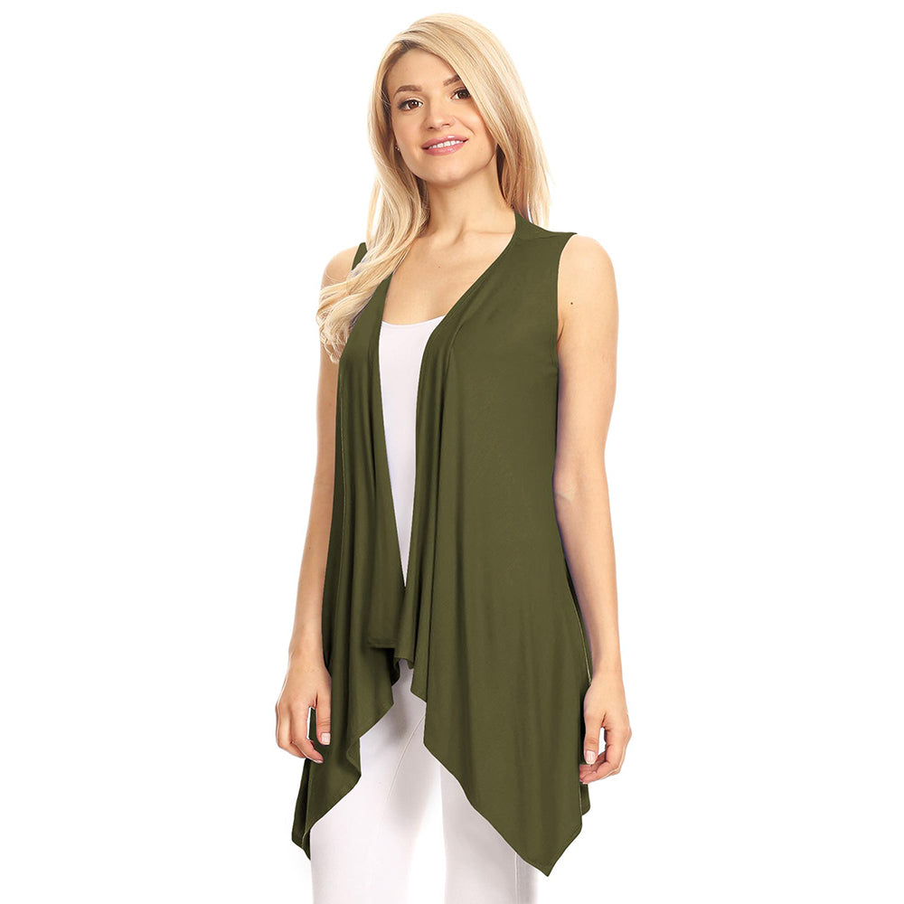 Women's Lightweight Sleeveless Solid Open-Front Drape Vest Cardigan - Olive - XL