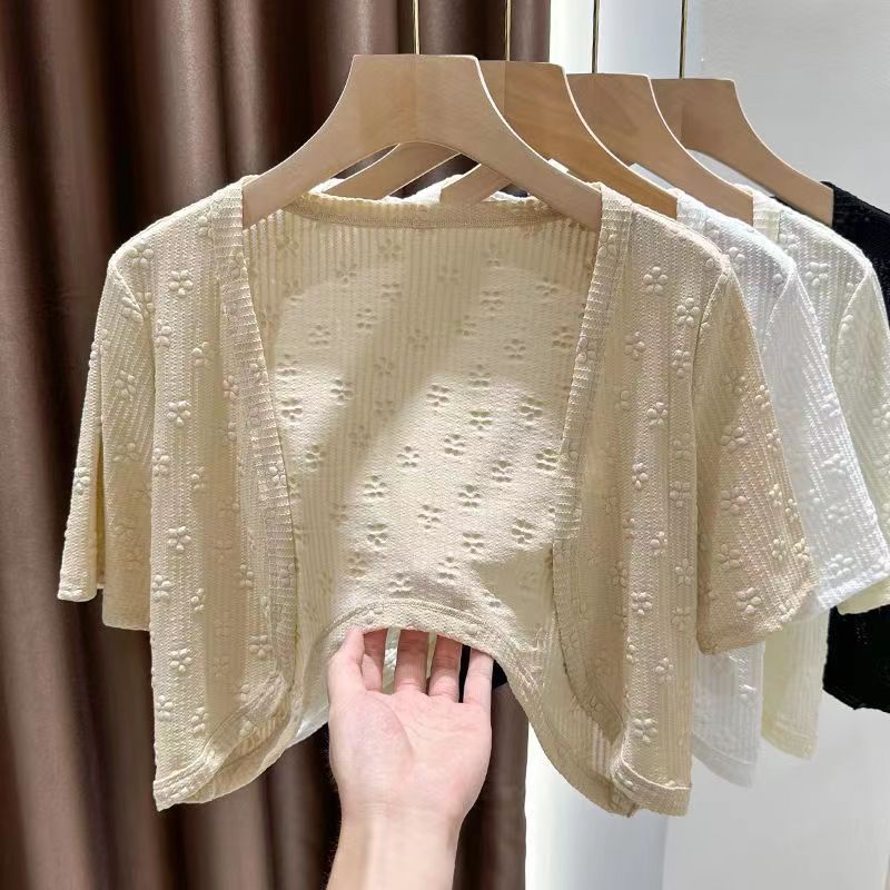 K1193 New lace sunscreen cardigan for women summer thin shawl outerwear short-sleeved cardigan small waistcoat short top
