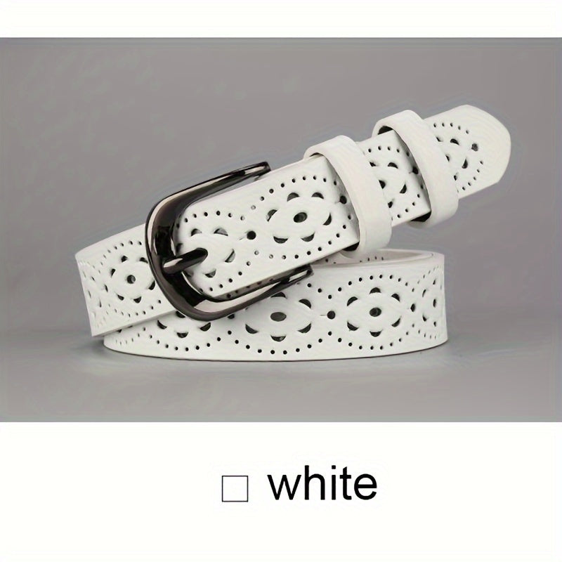 TEMU Women's Stylish Hollow-out Belt With Alloy - 5 Colors (orange, Red, Black, Brown, Tan) For Casual, Retro, Weddings, Parties & Casual Attire,