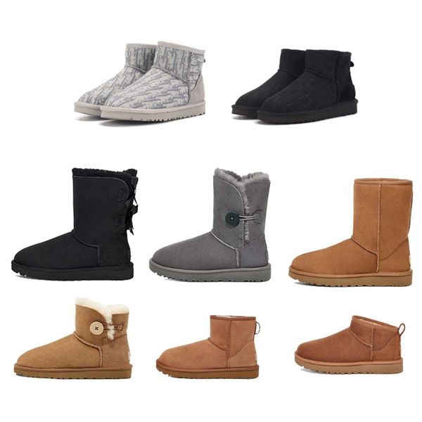 Designer Mini Australia Boot Winter Warm Snow Booties Men Fur Shoes Real Leather Flat Heels Cowboy Martin Boots