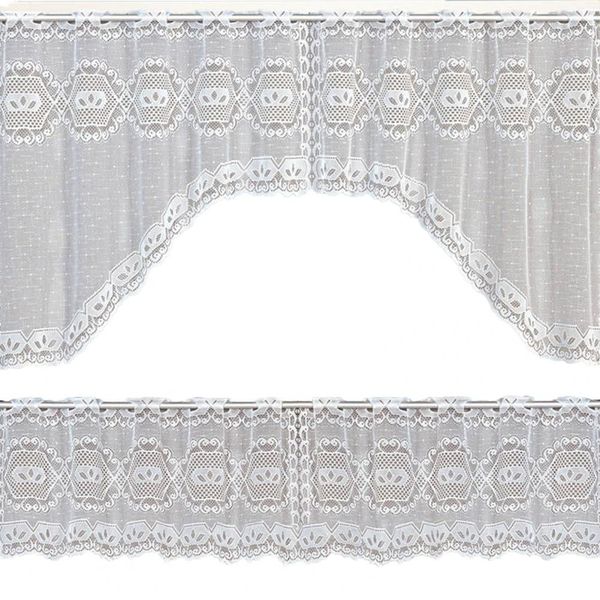 2PCS-Set Lace Curtain Vintage Cafe Window Tier Lace Coffee Curtain Translucent Curtain Kitchen Dining Room Home Decoration