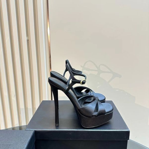 New Famous Brand Patent Leather Women Sandals Shoes High Heels Dress Shoe Black Red Pumps Party Wedding Gladiator Sandalias With Box.EU35-43