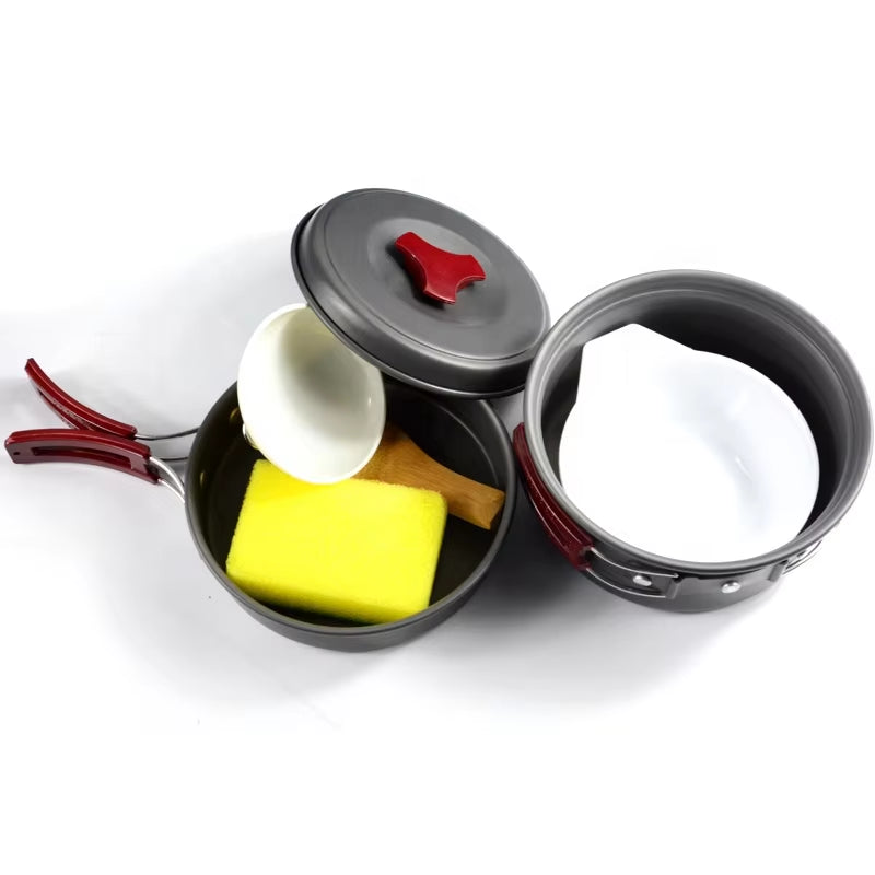 Nonstick portable camping cookware set outdoor aluminum camping cookware pot for 2 person