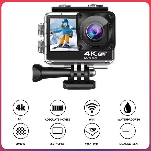 Action camera 4K WiFi 170 wide-angle Len dual Sn display video camera 30M waterproof sports camera Y241105