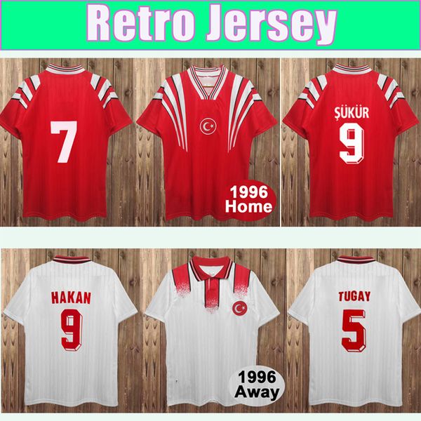 1996 National Team Turkey #9 HAKAN Retro Mens Soccer Jerseys #5 TUGAY #18 ERDEM Home Red Away White Football Shirts Short Sleeve Uniforms