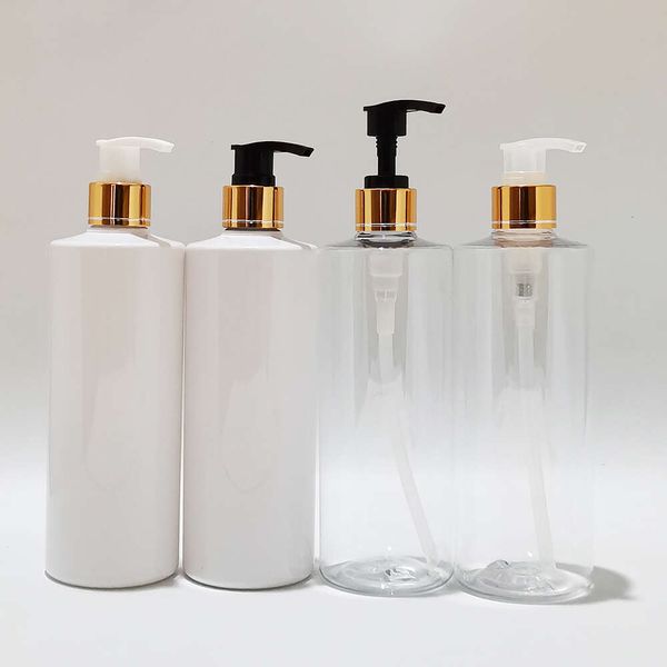 15Pcs 400Ml Empty Clear White Shampoo Lotion Plastic Bottles With Gold Pump For Shower Gel Liquid Soap Cosmetic Packaging