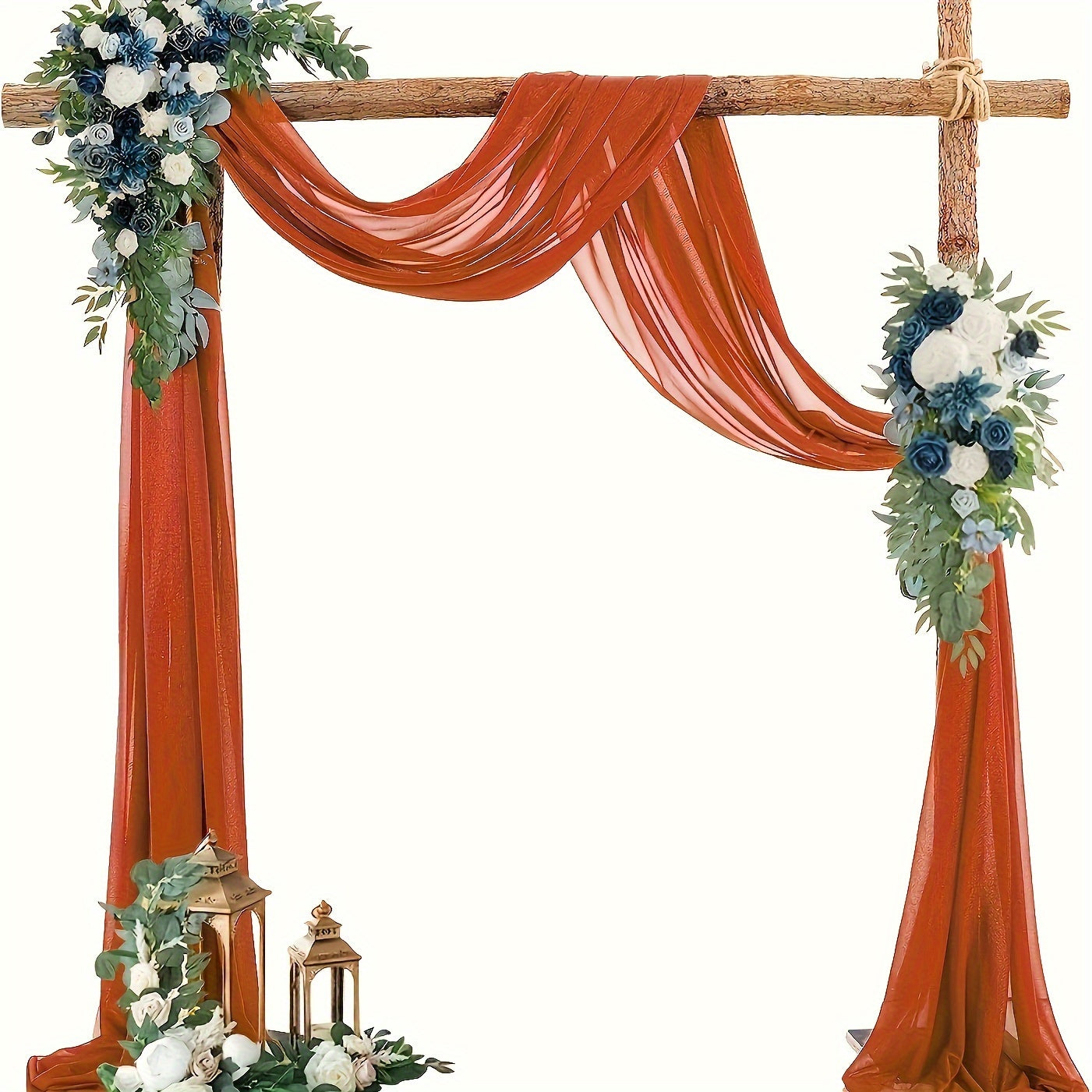 TEMU Elegant Terracotta Wedding Arch Draping Curtain 28"x197" - Red Polyester Fabric With Floral Arrangements, Semi- For Ceremonies, Bridal Parties,