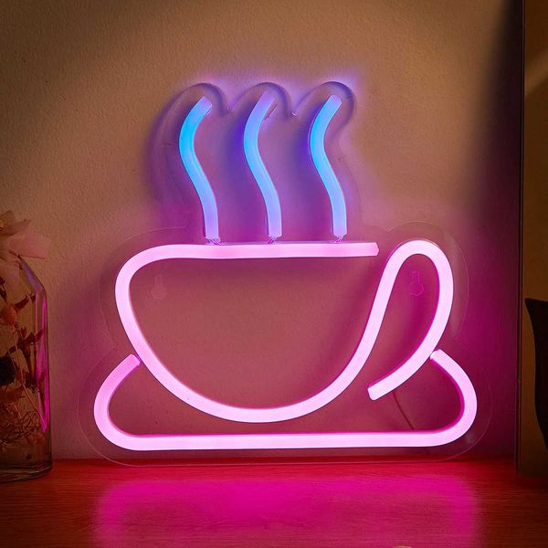 Chi-buy LED Neon Coffee Cup USB Powered Neon Signs Night Light 3D Wall Art Game Room Bedroom Living Room Decor Lamp Signs Y240817