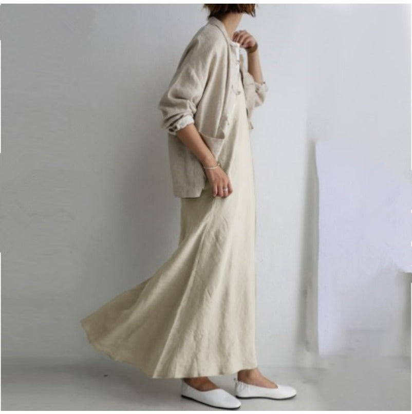 (842) New Solid Color Sleeveless V-neck Plus Size Loose Swing Dress