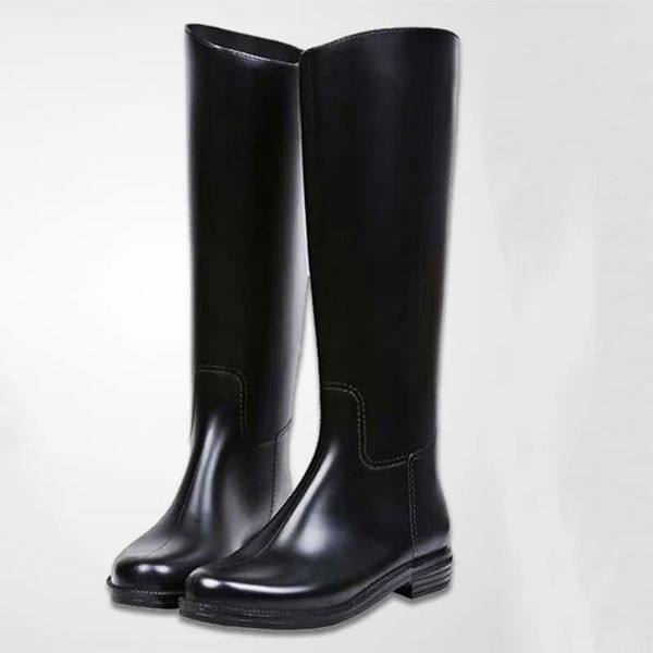 Summer PVC black rain boots fashionable adult rain boots anti slip square high heels waterproof rain boots 241108