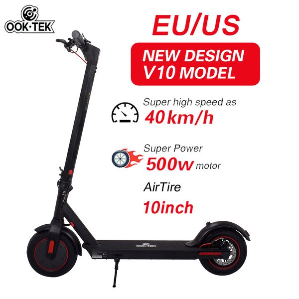 New OOKTEK Foldable 10 Inch Electric Smart Scooter V10 500W 36V-15AH Battery Max Mileage 35-45KM Double Brake Scooters With Smart APP EU US