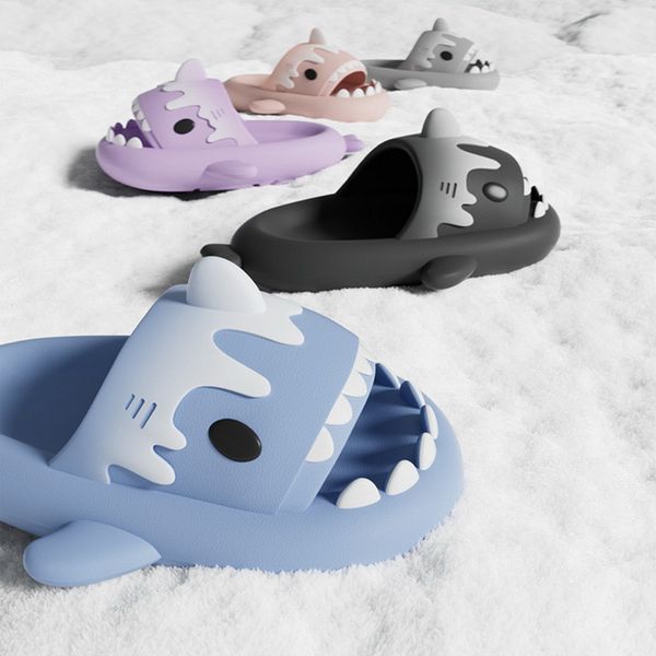 2024 New Ice Cream Shark Slippers Women Man Slippers Summer Indoor Outdoor Household Anti Slip Couple Slipper Diy Shark Sandals