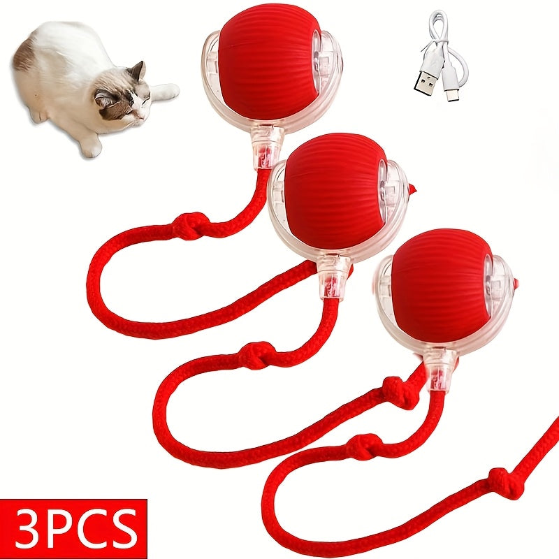 TEMU 1-3-6pcs Interactive Cat Toys With Tail Rolling Ball For Cats Dog Pets Smart Teaser Usb Rechargeable