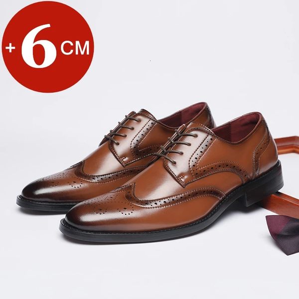 High Quality Height Increase Oxford Dress Shoes Men Genuine Cow Leather Suit Lift Brogues Wedding Formal Elevator 241112