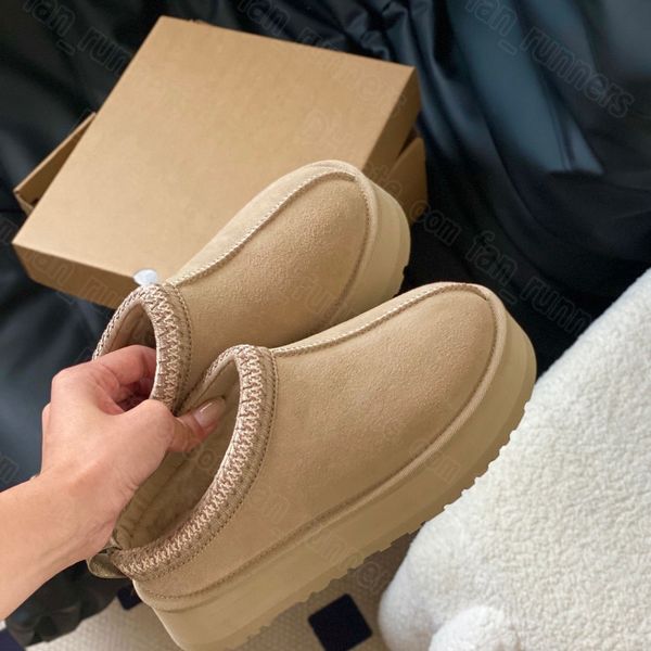 With Box Designer Tasman Slippers Tazz Slippers Mustard Platform Seeds Multi Color Chestnut Sand Matte brown fur sheepskin Classic Boots Win