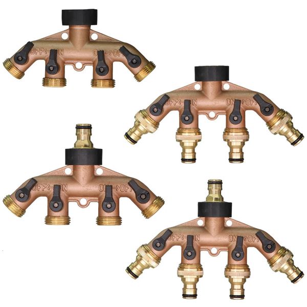 Watering Equipments BSP NPT Brass 4-Ways Thread Garden Hose Splitter Heavy Duty Tap Tubing Adapter Switcher Connector Shut-Off Irrigation Wa