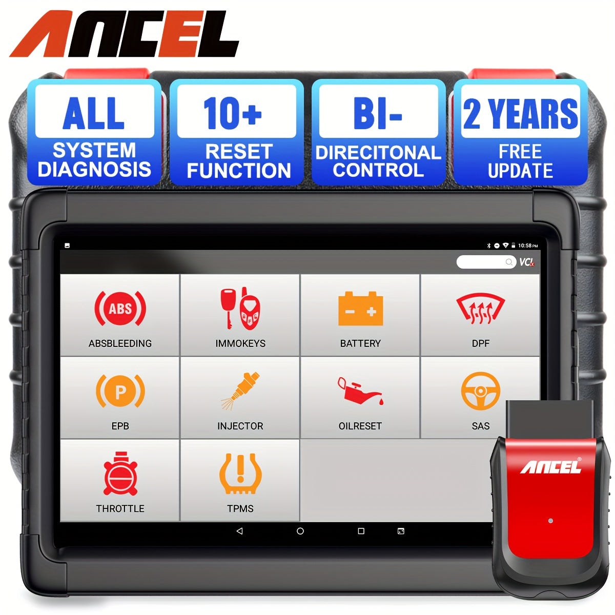 TEMU Ancel X6 Automotive Full System Scanner Code Reader Diagnostic Tablet - 10+ Reset Functions, Abs Epb Srs Dpf, 2-year Free Updates, Usb-powered