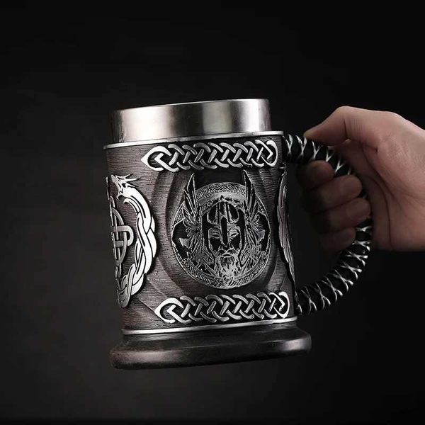 Norse Mythology God of War Odin Beer Mug Stainless Steel Liner Coffee Cup Tea Mug Large Capacity Mug Pub Bar Party GiftM240803