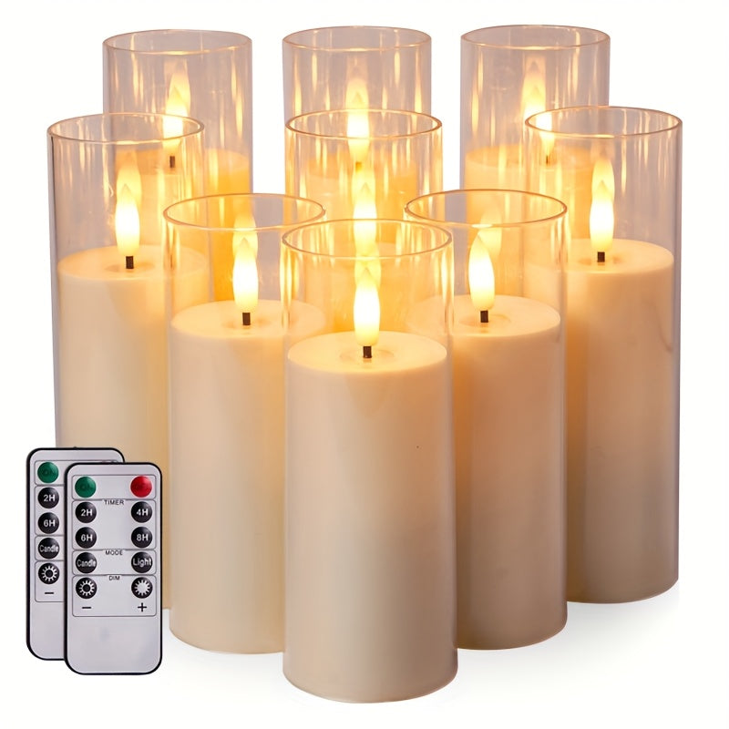 TEMU Flameless Candles 4" 5" 6" Acrylic Glass Pillars 3" Diameter Battery Operated Flickering Candles Remote With 24hour Timer Function 400+ Hours By
