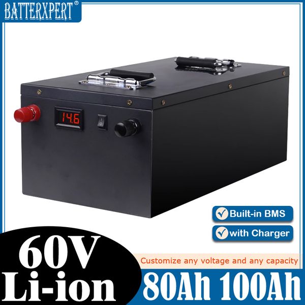 High quality lithium battery 60V 80Ah 100AH Li-ion Battery Pack for Solar System Backup Power Hybrid Electrical Vehicle Golf Cart RV EV+ 10A