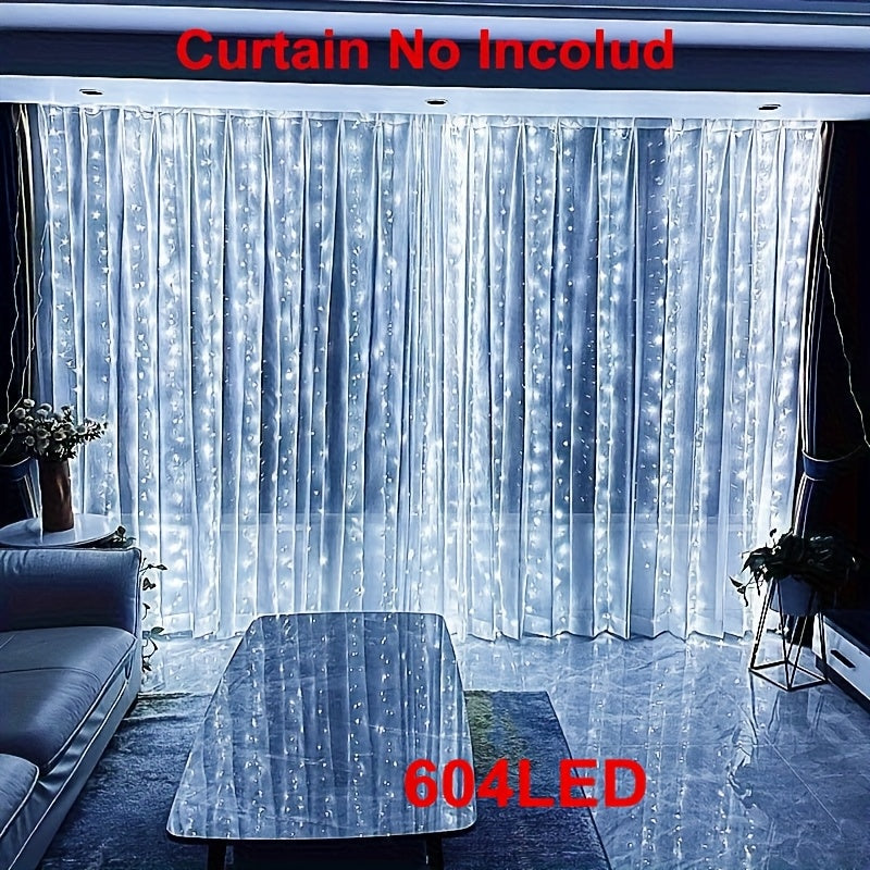 TEMU Led Fairy Light Curtain, Width 6.01m-19.72ft, Height 3.01m-9.88ft, Usb Powered, 8 String Lights With Remote, For Christmas, Wedding,
