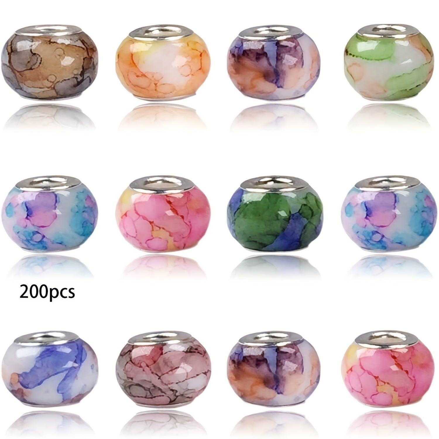 TEMU -200pcs Large Hole Glass Beads, Ceramic European Large Hole Beads, Jewelry Making Loose Beads, Creative Diy Bracelets, Key Chains, Necklaces,
