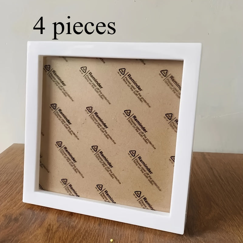 TEMU 4pcs Elegant White Square Photo Frames - Self-hanging, Diamond Embroidery, Vintage Style, Plastic Frame, Ideal For Home Decor, Home