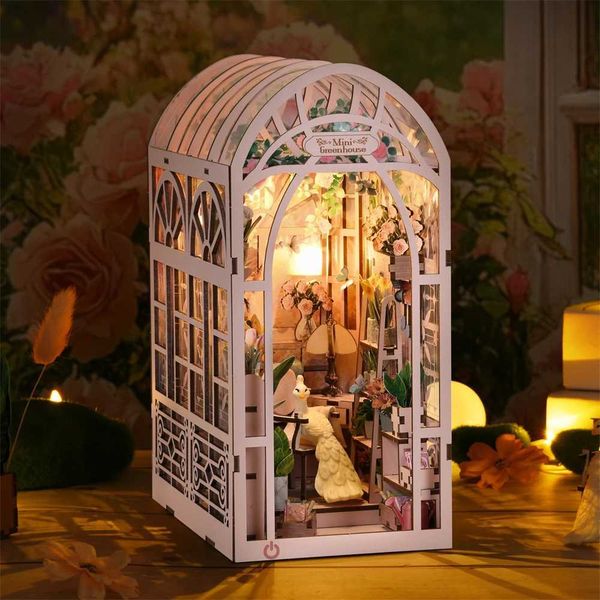 Book Nook Kit Greenhouse Sunshine Ro Dollhouse Booknook 3D Wooden Puzzle Mini Dollhouse for Bookshelf Insertion Furniture Y250207