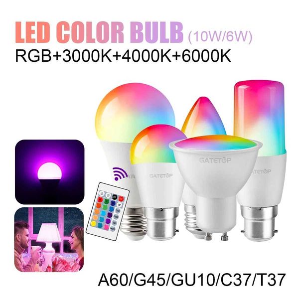 Intelligent spotlight bulb RGBW infrared remote control LED bulb GU10 6W 10W color dimming light suitable for home holidays and parties CL24