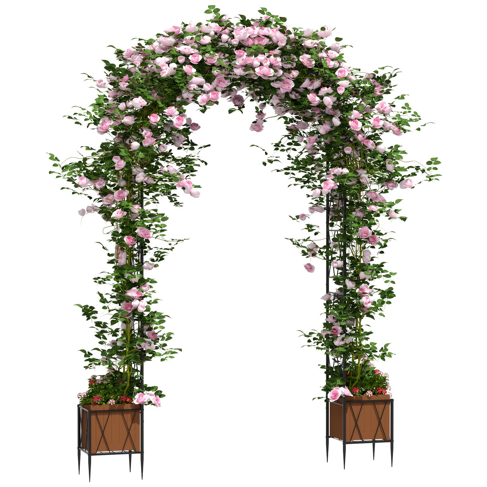 TEMU Extra Tall Heavy-duty Black Metal Garden Arch Trellis With 2 Planter Boxes - Sturdy Outdoor Wedding Arch Backdrop, Rose For Climbing Vines,