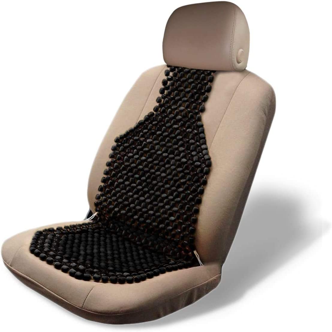 Zone Tech® Black Wood Beaded Massaging Car Seat Cover - Black Wooden Beaded Seat Cover 1PK