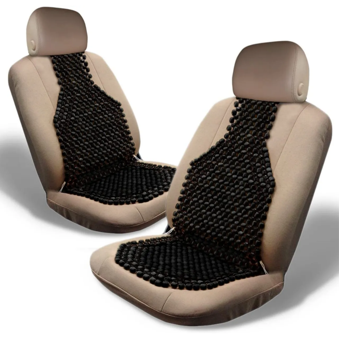 Zone Tech® Black Wood Beaded Massaging Car Seat Cover - Black Wooden Beaded Seat Cover 2PK