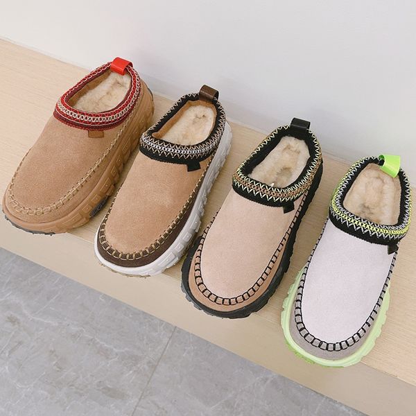 Designer Venture Daze Tasman Slippers Women Tire Bottom Winter Fur Slides Platform Heels Suede Leather Slip-on Fluffy Ankle Boots Chestnut S